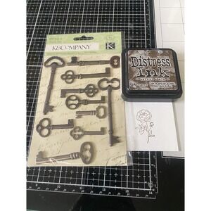 Tim Holtz Distress Ink Pad Walnut Stain & Metal Key Art K Company Embellishments